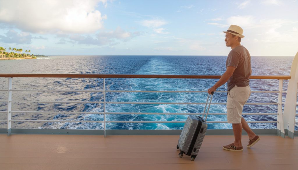 cruise ship passenger with a rolling suitcase 366176