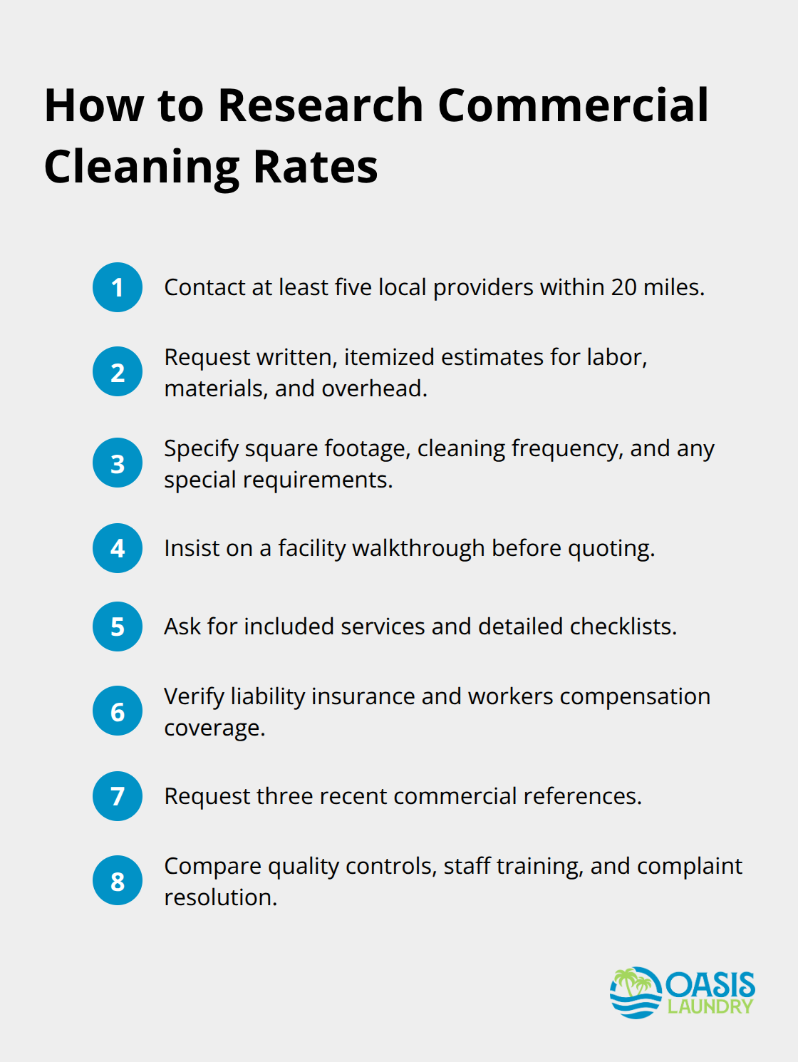 Compact checklist for researching and comparing commercial cleaning quotes in the United States