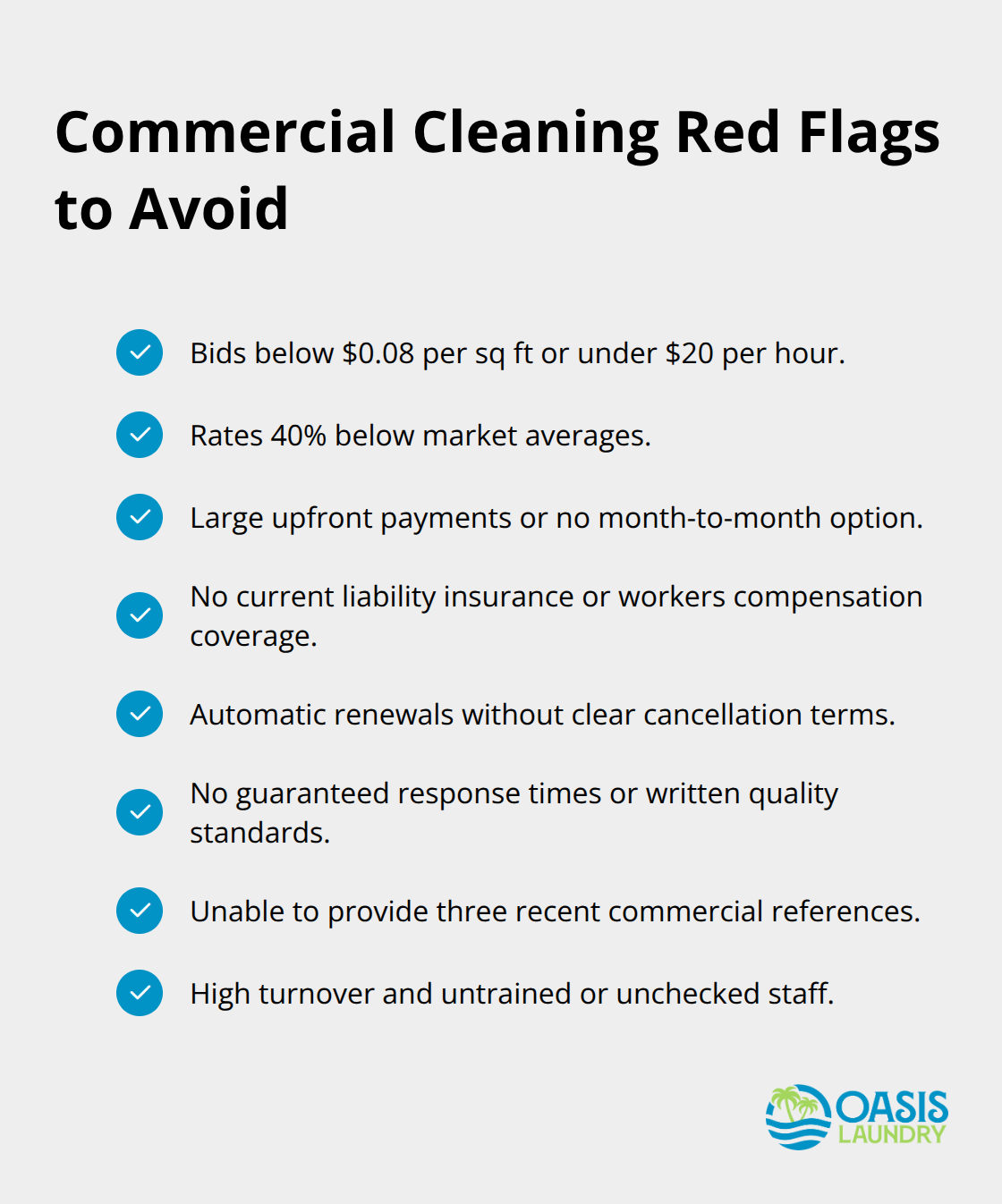 Checklist of financial and operational red flags when hiring a commercial cleaning provider - commercial cleaning service rates
