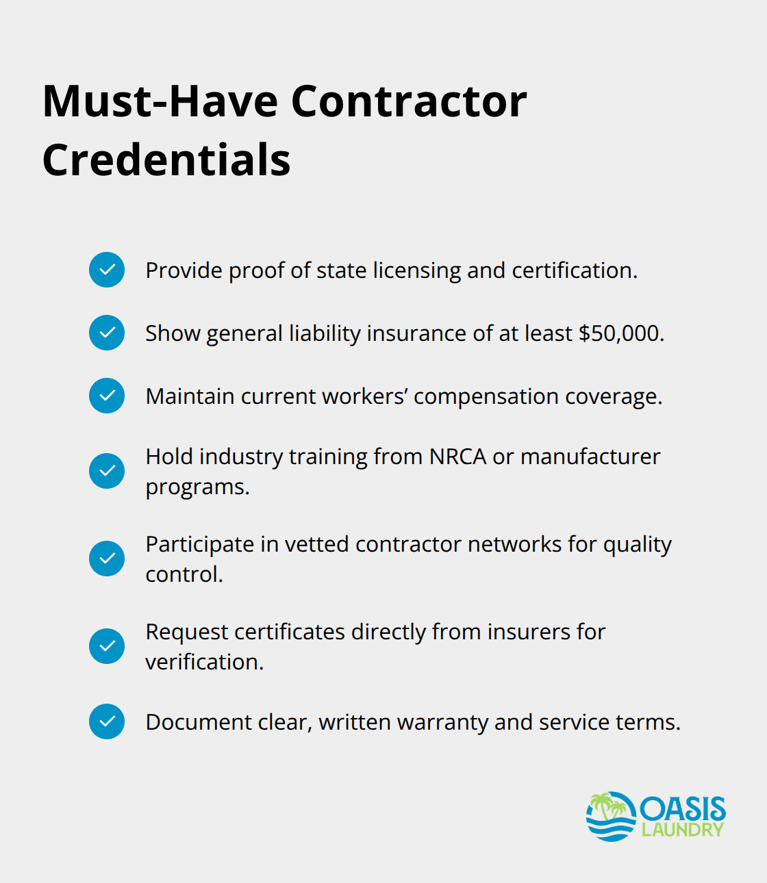 Checklist of essential credentials and insurance for U.S. roofing contractors. - commercial roof maintenance service