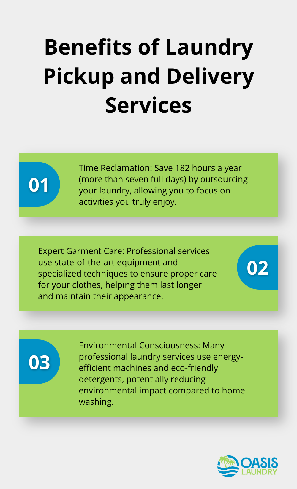 Three key benefits of laundry pickup and delivery services: Time savings, expert garment care, and environmental consciousness