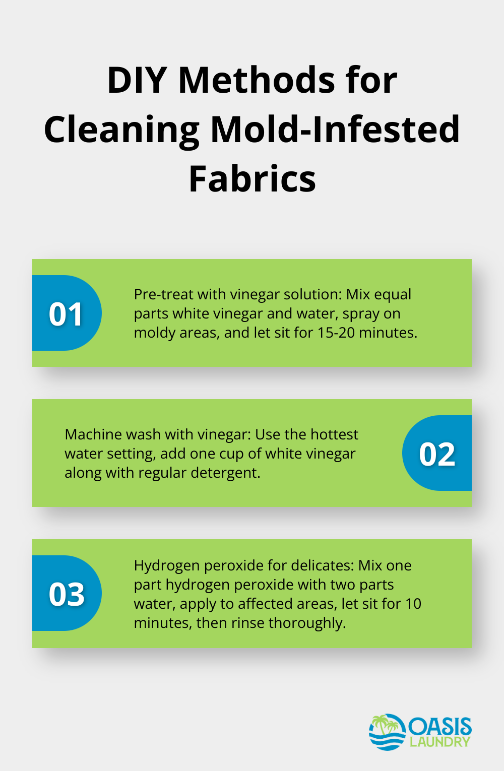 Three DIY methods for cleaning mold-infested fabrics: vinegar solution, hot water wash, and hydrogen peroxide solution