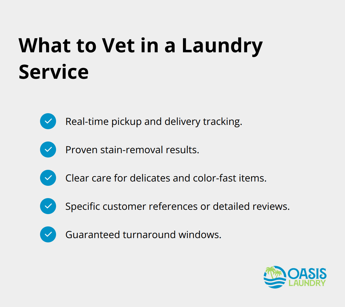 Checklist of service-quality factors to evaluate before choosing a laundry provider. - Time saving laundry options